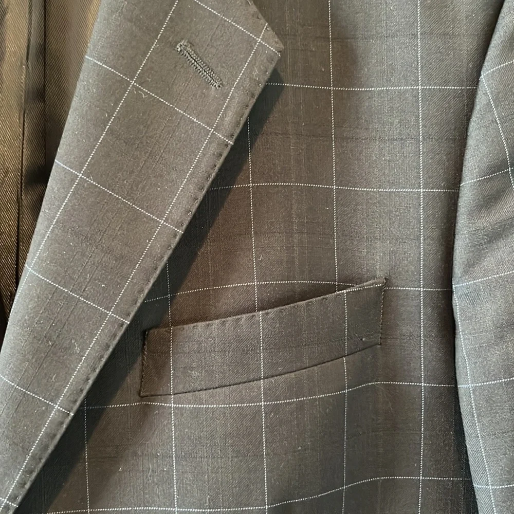 CERUTTI 1881 Italian suit jacket dark gray/ black blue windowpane tag Italian 52